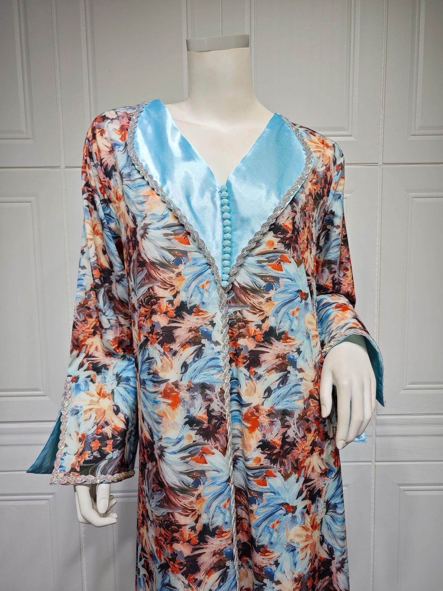 HASASERIES HS1070 Fashionable Printed Diamond Set Robe