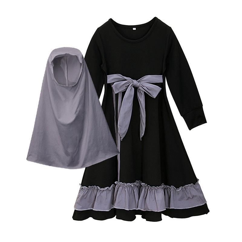 HASASERIES HS1199 Ensemble 2 pièces, Abaya pour enfant avec une couche de Khimar.