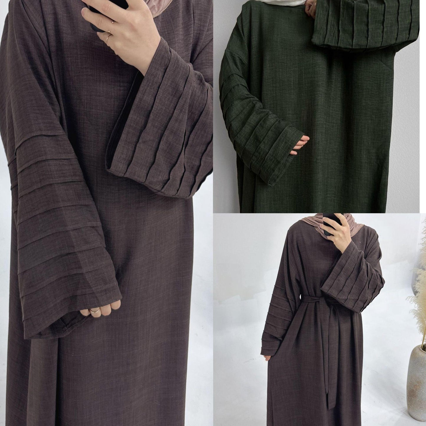 HASASERIES HS1179 Loose Fit Large Crepe Abaya Dress with Belt