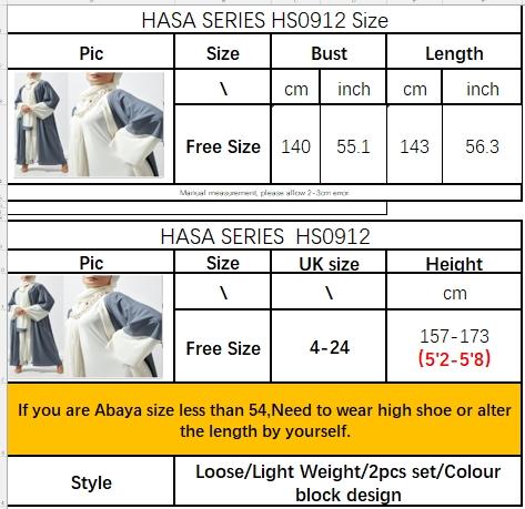 HASASERIES HS0912 2pcs Set Nidha Medium Length Abaya and Headscarf (UK4-UK28,5'3-5'7)