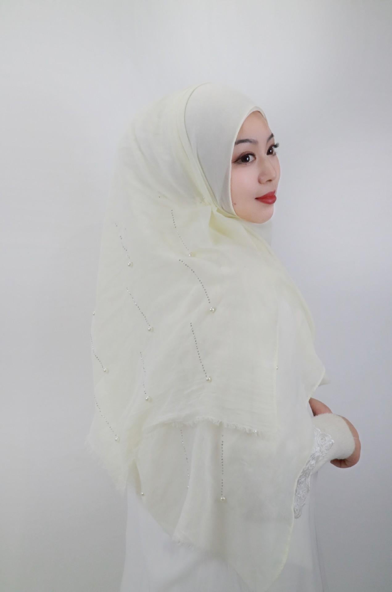HASASERIES HS1106 Solid Color Scarf Long Beaded Shawl Headband