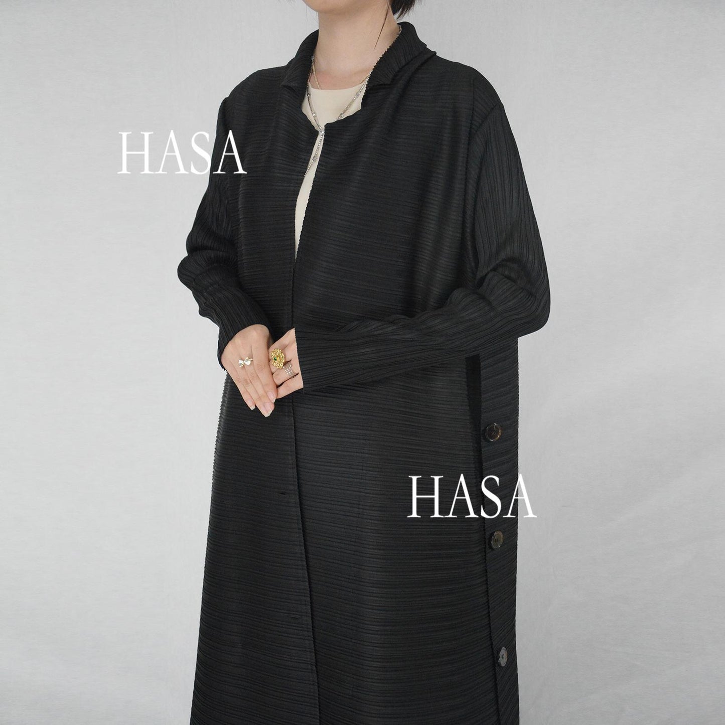 HS6160 Elegant Long Sleeve Abaya in Solid Tone with Pleats and Button Detail At Collar