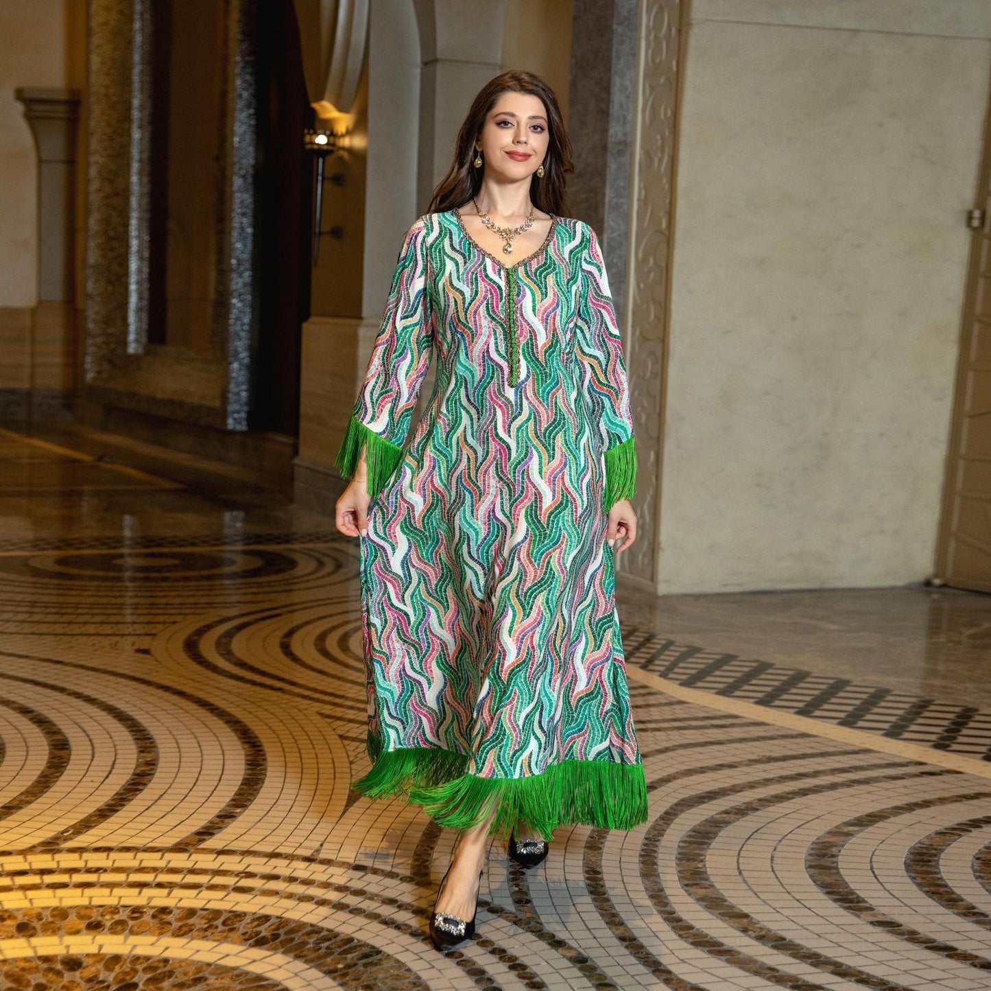HASASERIES HS0521 Middle East Arab Dubai Muslim Robe Ladies Printed Casual Jalabiya Ethnic Clothing