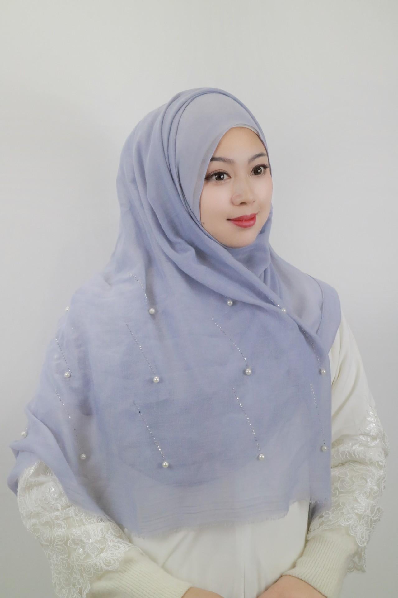 HASASERIES HS1106 Solid Color Scarf Long Beaded Shawl Headband