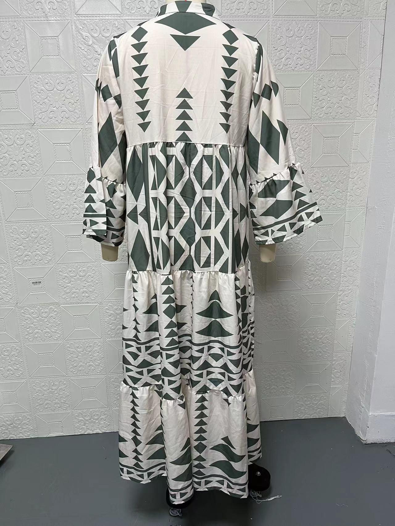 HS0469 Ladies Elegant Printed Shirt Skirt Bohemian Dress
