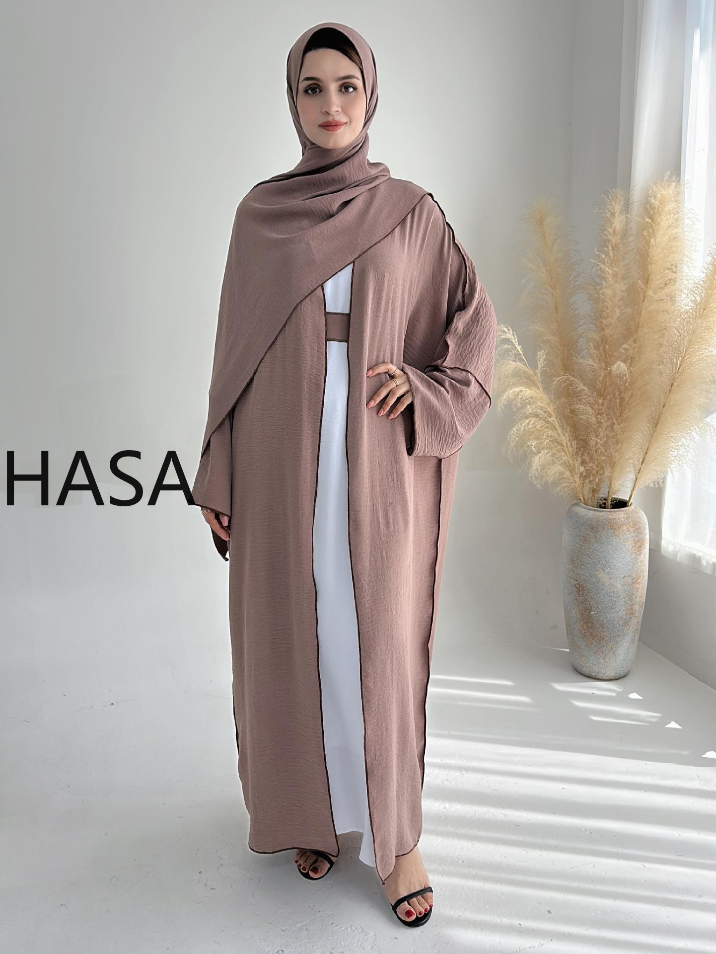 HASA HS1246H 2 PCS SET Crepe Solid Color Loose Hem Cardigan Robe with Hijab