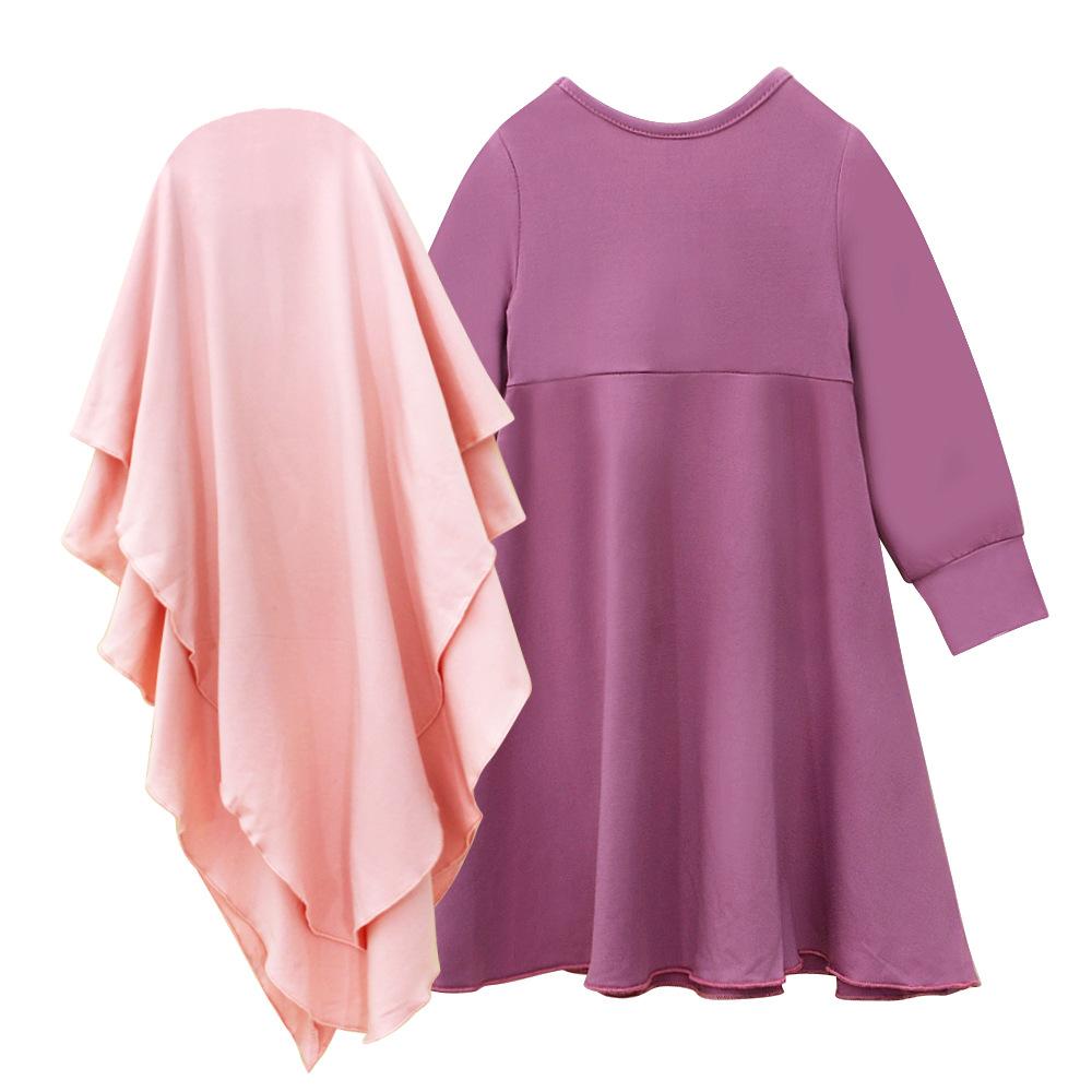HASASERIES HS1194 Ensemble 2 pièces, Abaya pour enfant avec khimar à deux couches