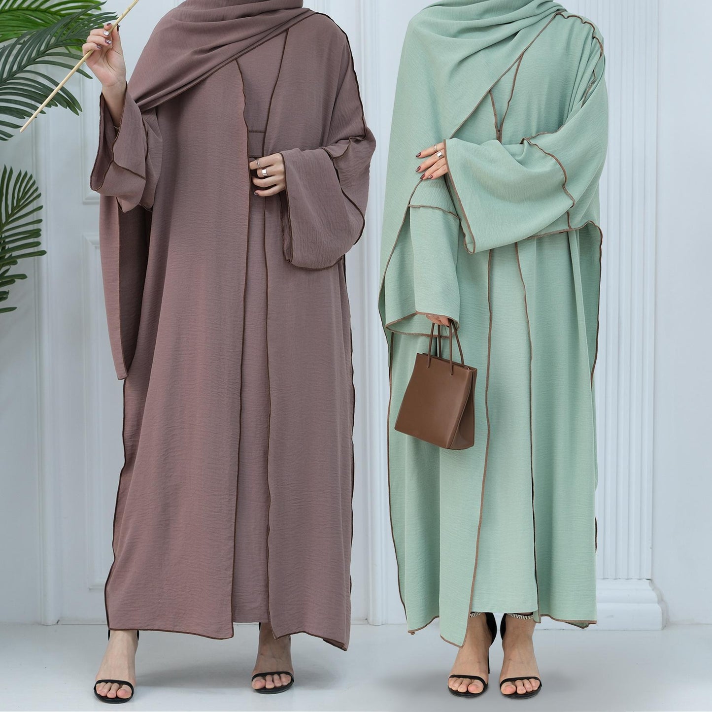 HASASERIES HS1095 3pcs Set Cardigan+without Sleeves Inner Dress+Hijab