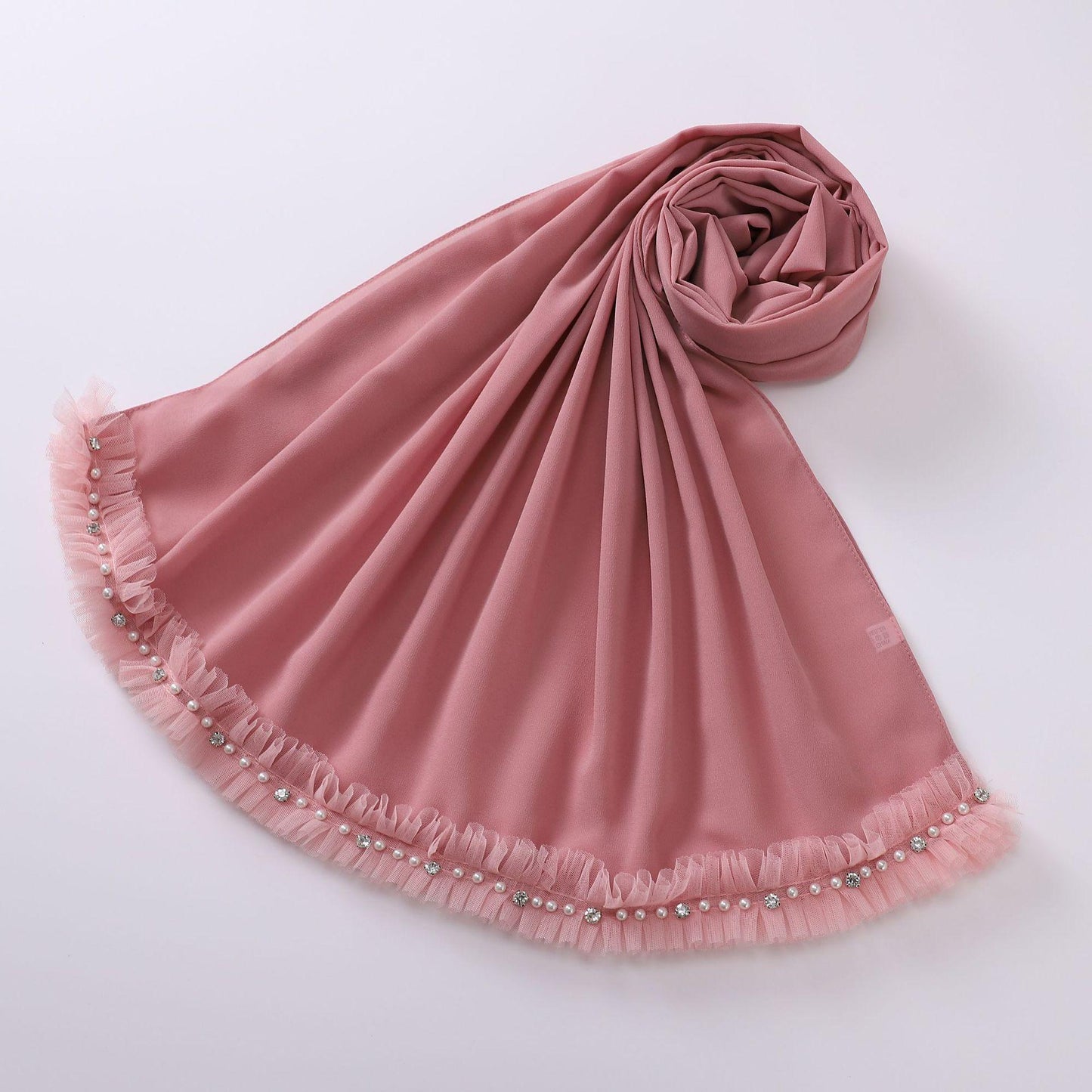 HASASERIES HS1118 Foulard en mousseline de soie et dentelle perlée