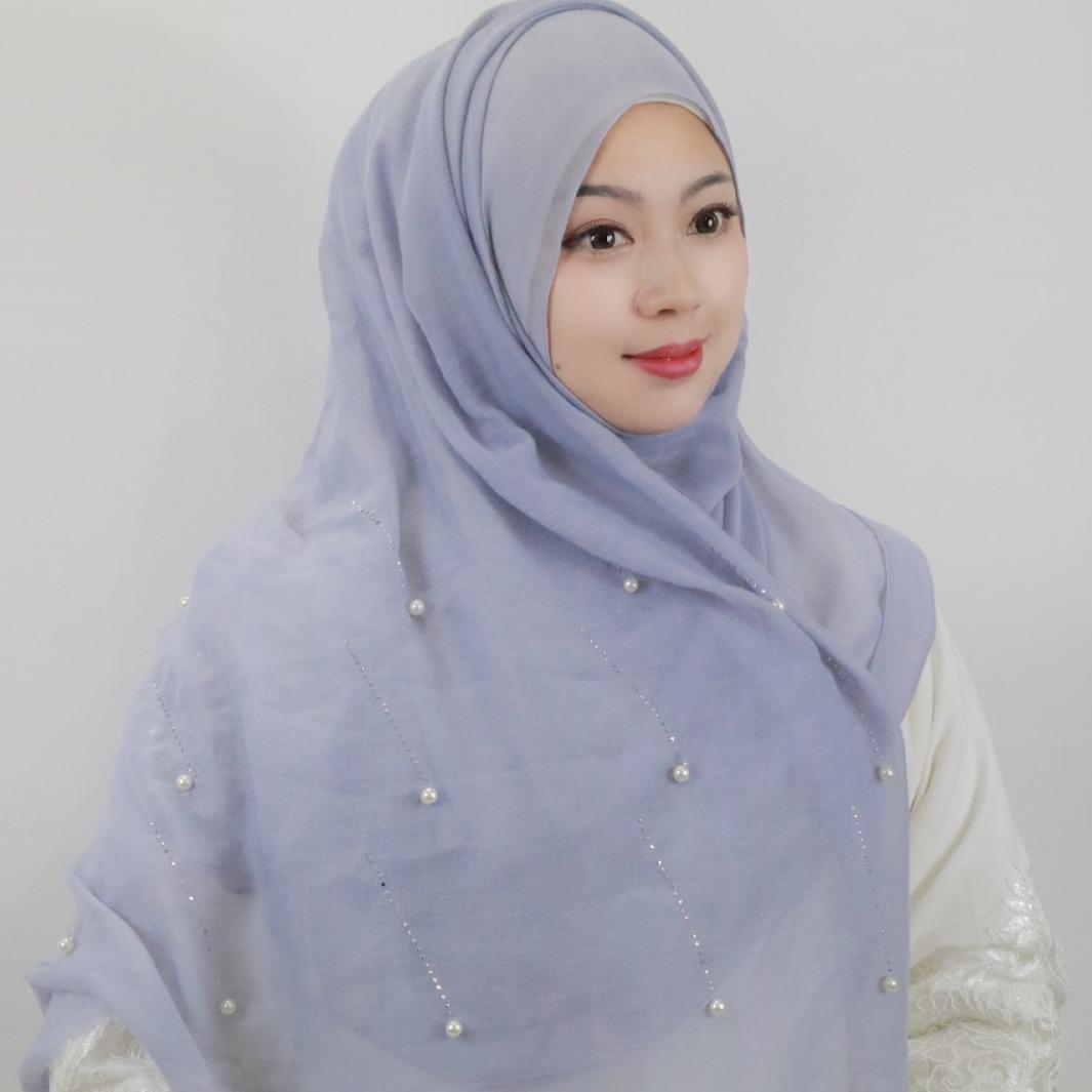 HASASERIES HS1106 Solid Color Scarf Long Beaded Shawl Headband