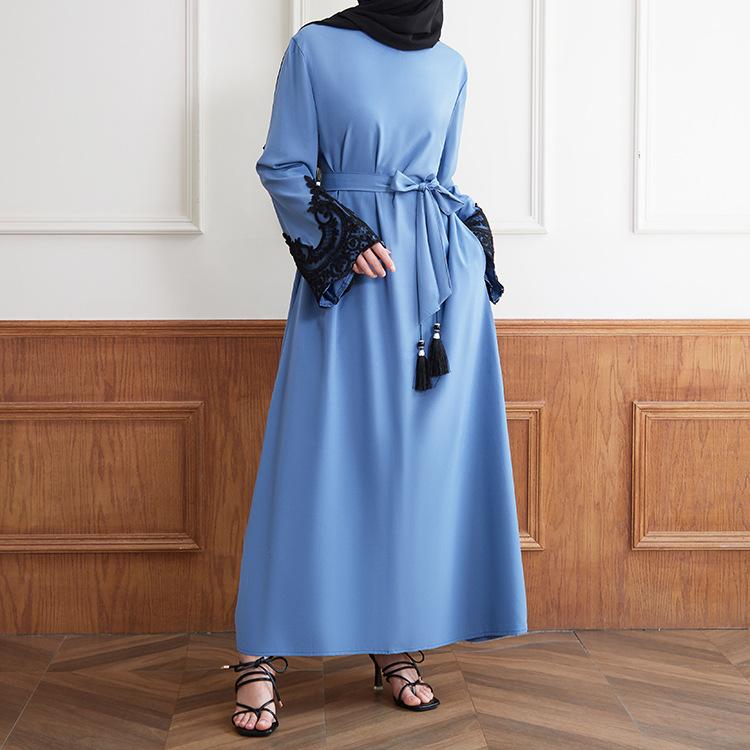 HASASERIES HS0627 Embroidered Sequin Cuff Robe
