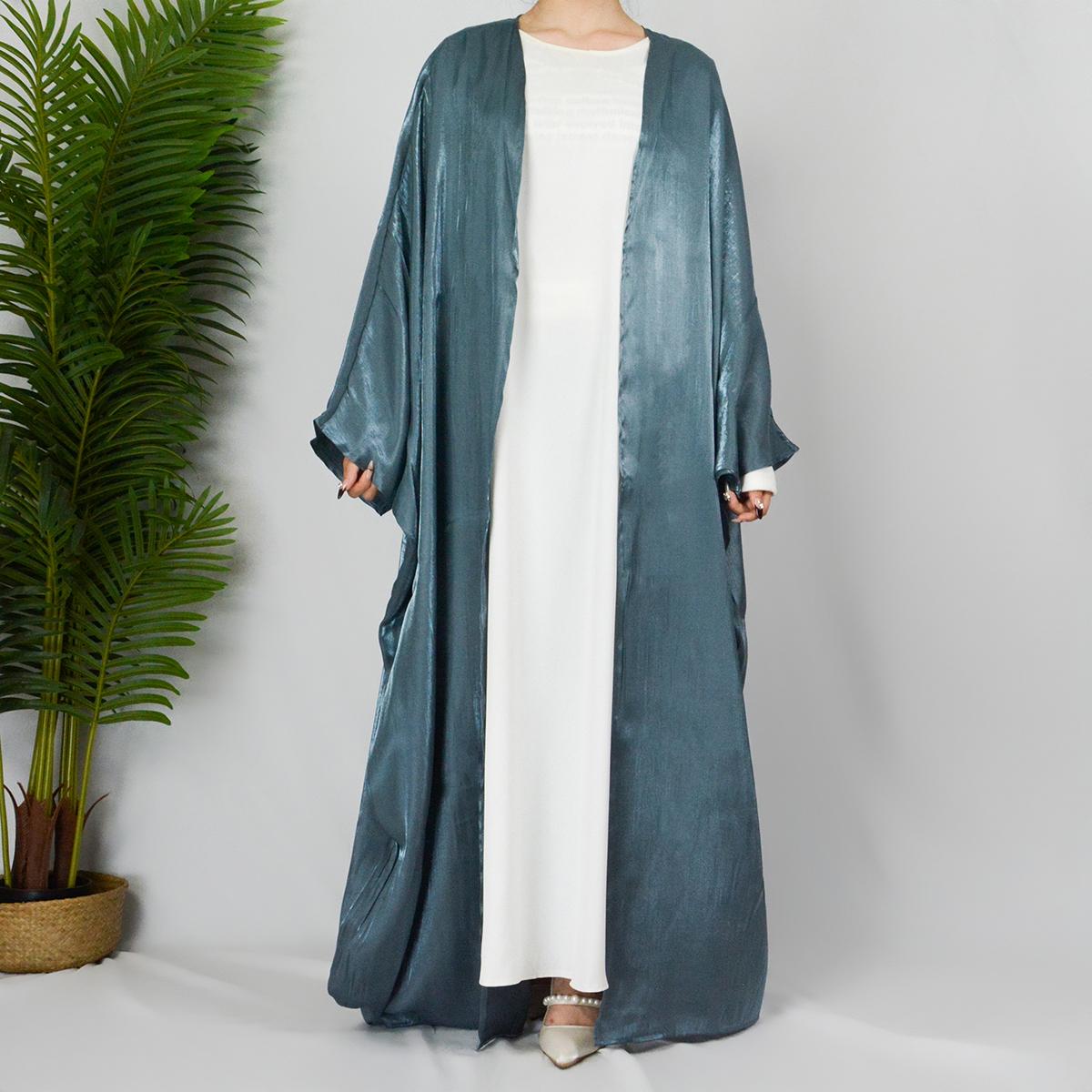 HASASERIES HS0466 Muslim Fashion Shiny Silk Bat Sleeves Robe