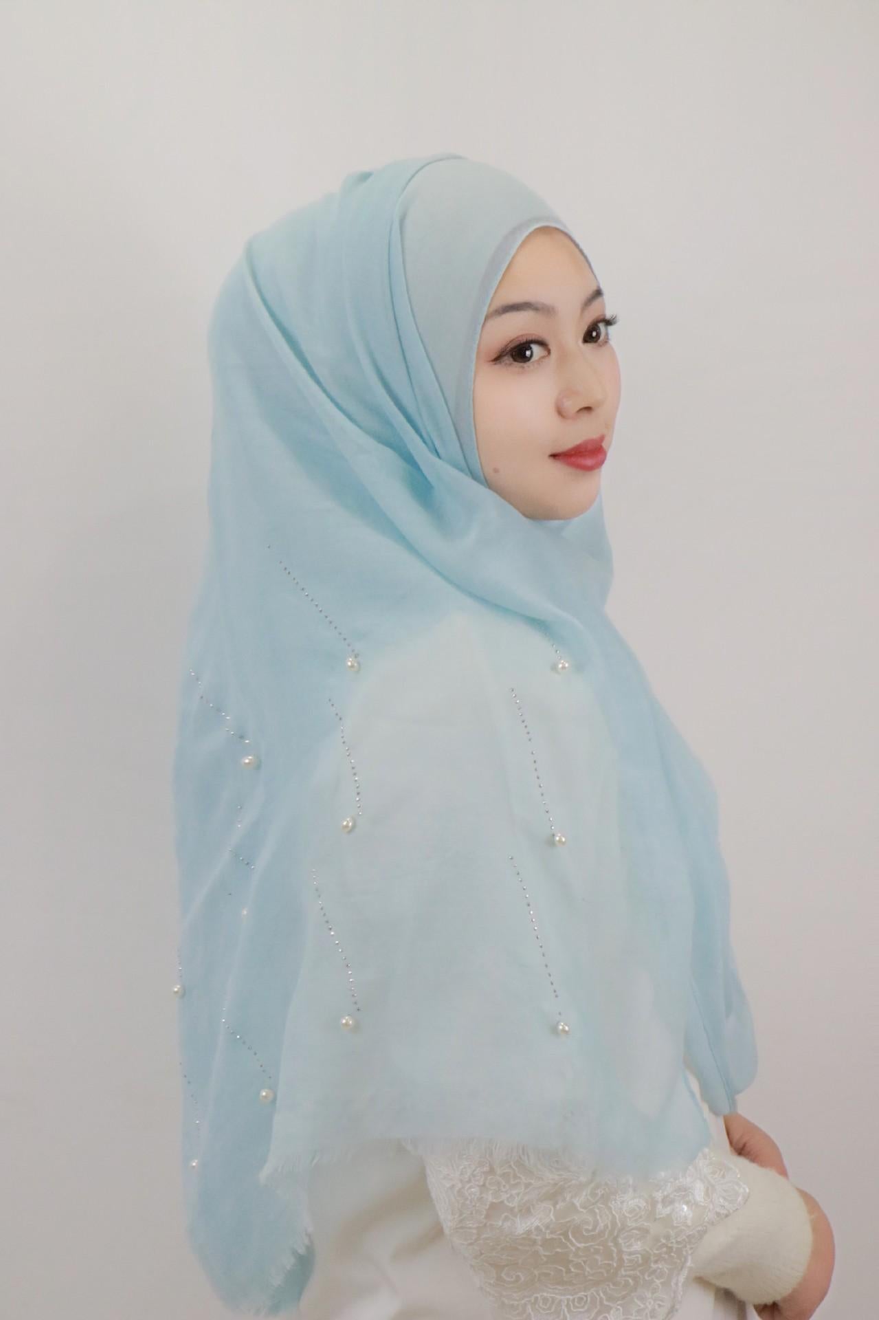 HASASERIES HS1106 Solid Color Scarf Long Beaded Shawl Headband