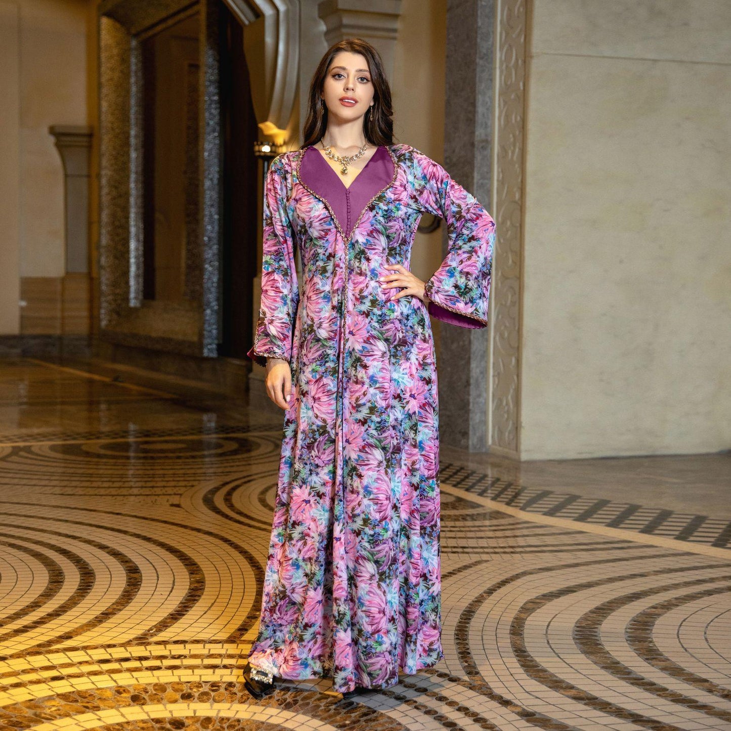 HASASERIES HS1070 Fashionable Printed Diamond Set Robe