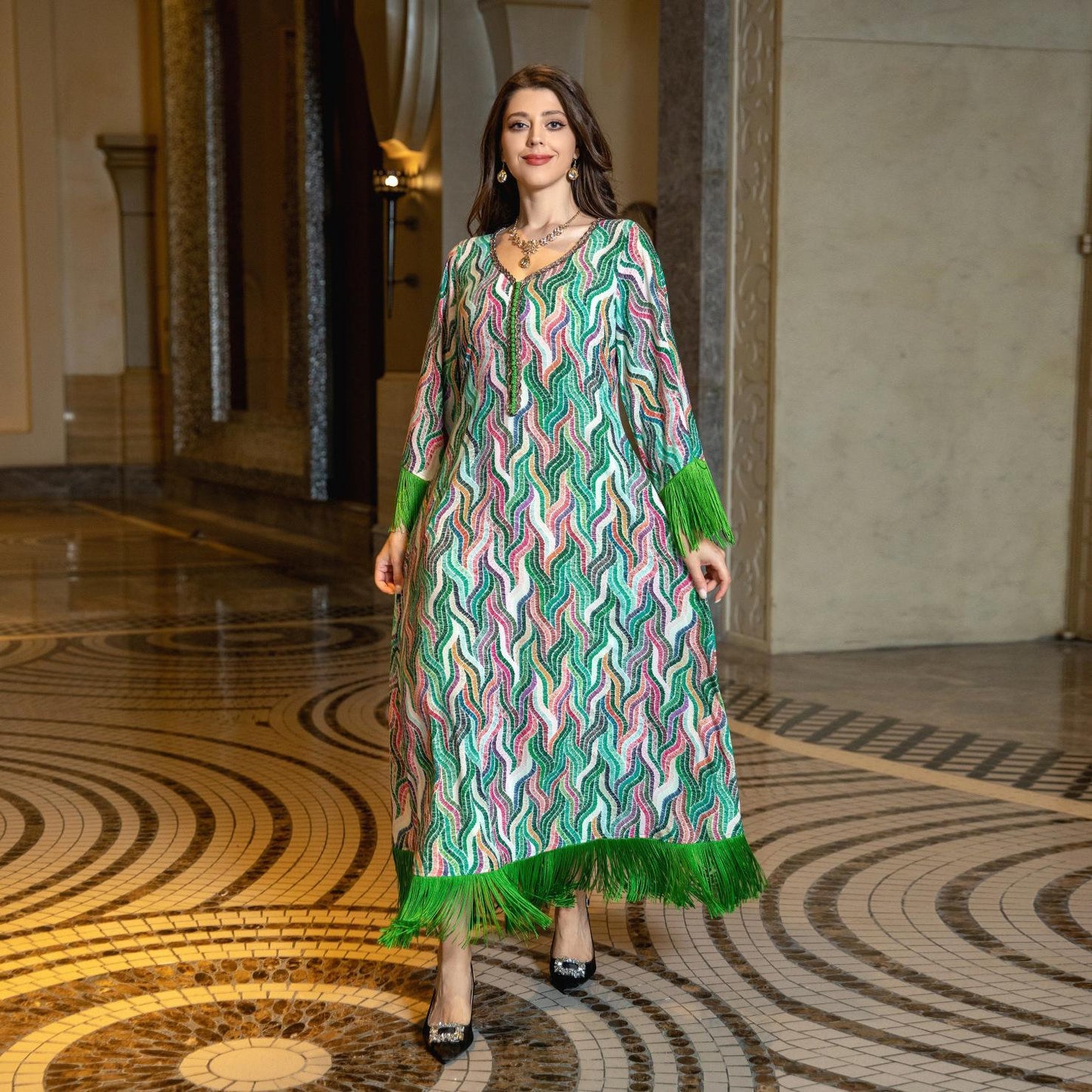 HASASERIES HS0521 Middle East Arab Dubai Muslim Robe Ladies Printed Casual Jalabiya Ethnic Clothing