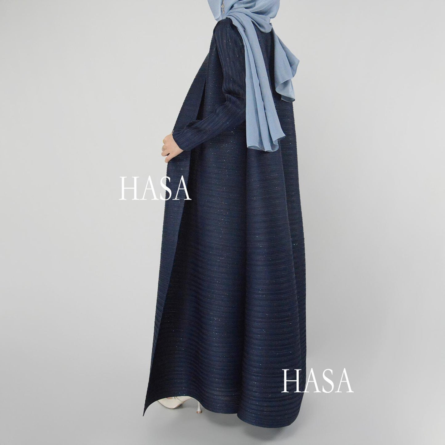 HS6158 Solid Long Sleeve Pleated Abaya with Artisan Sequin Work