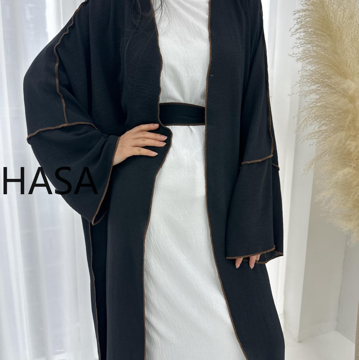 HASA HS1246H 2 PCS SET Crepe Solid Color Loose Hem Cardigan Robe with Hijab