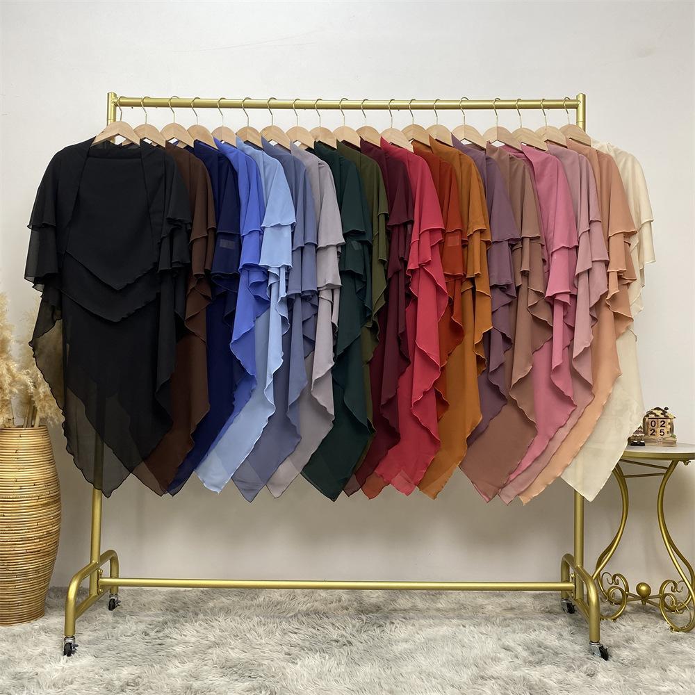 HS0453 Solid Color Chiffon Turban Middle East Dubai Turkey Solid Color Double Layer Big Turban