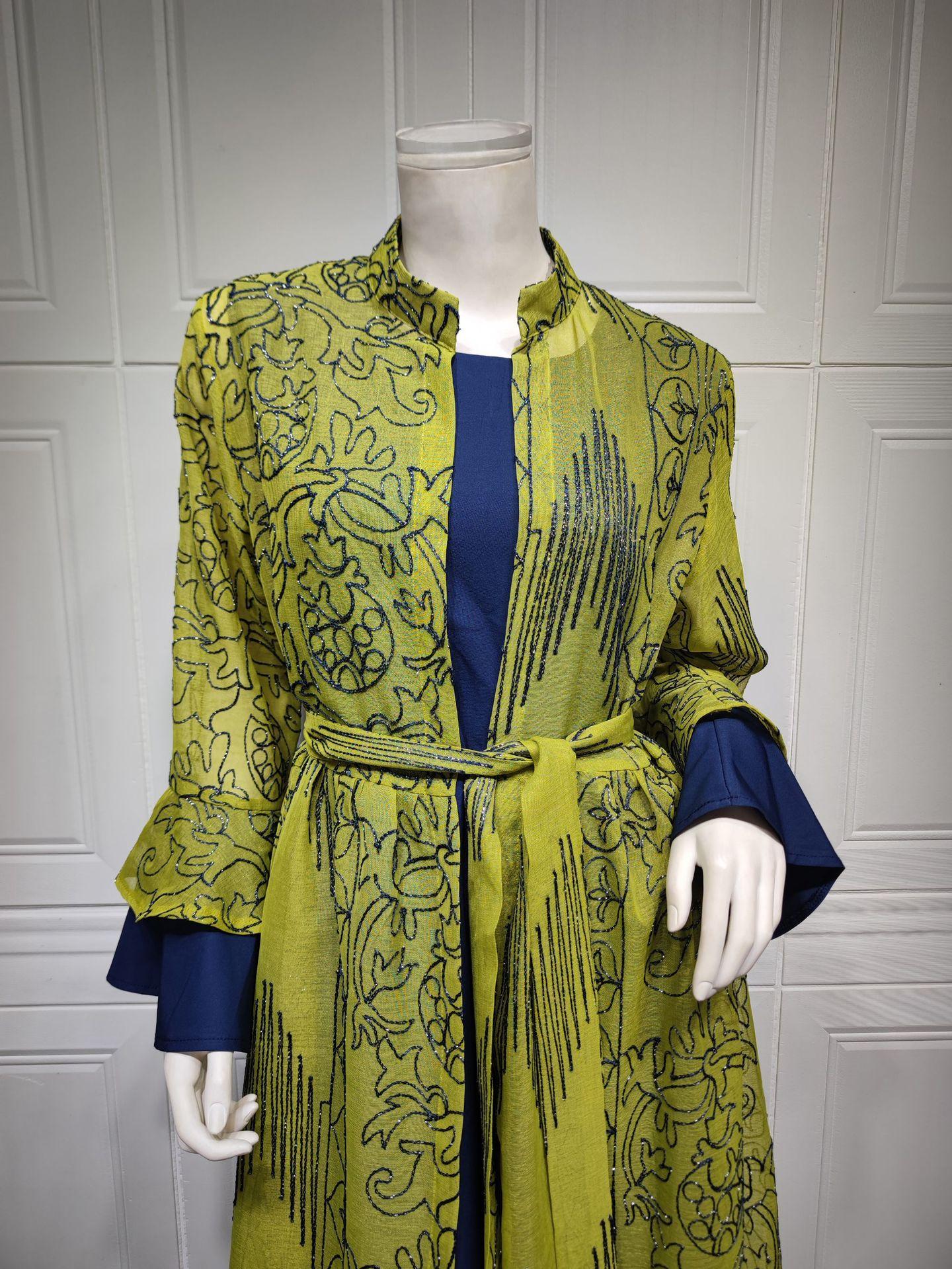 HS0445 2 pièces costume moyen-orient robe de soirée transfrontalière dame musulmane manches en feuille de lotus nouvelle robe abaya robe