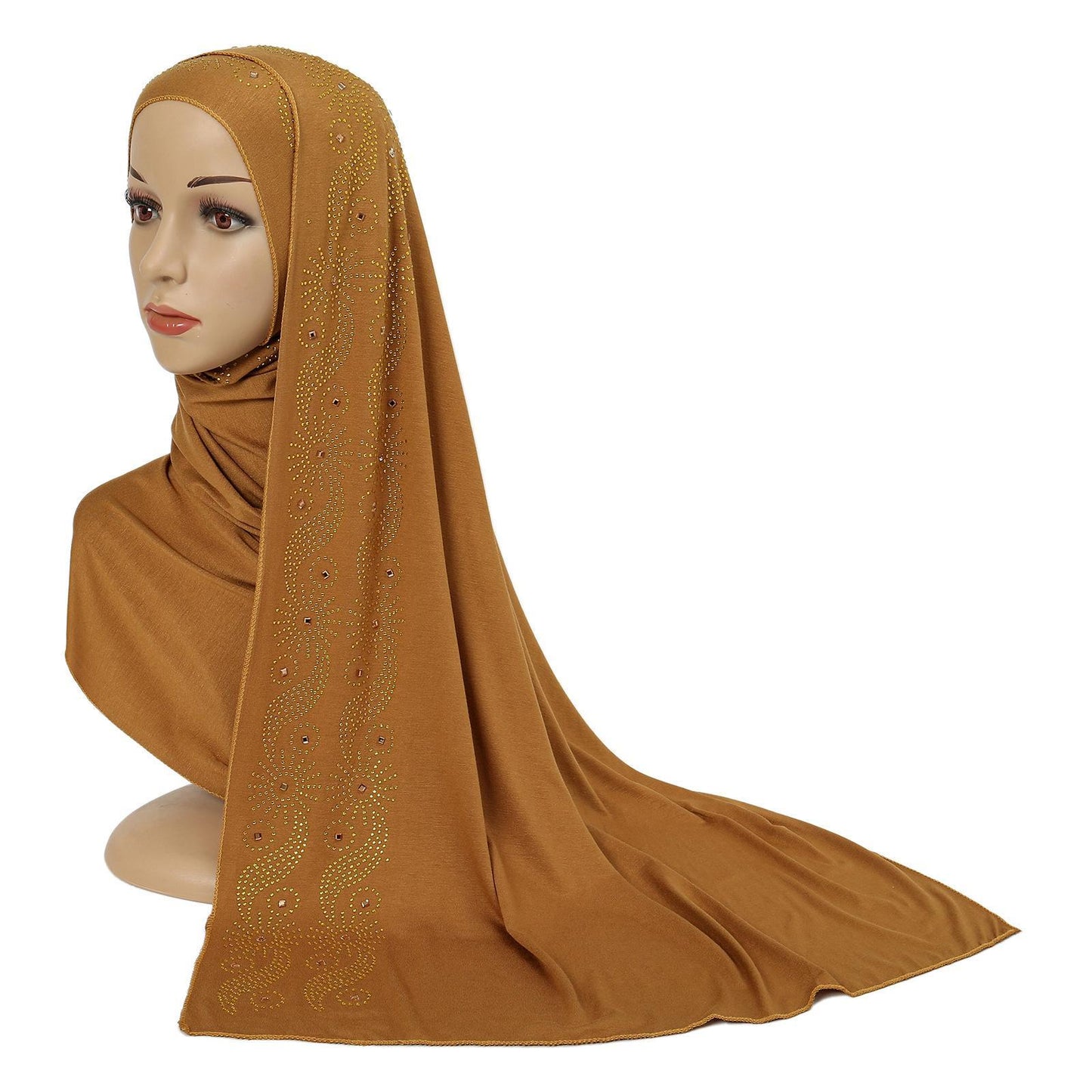 HASASERIES HS1145 Solid Color Rhinestone Headscarf
