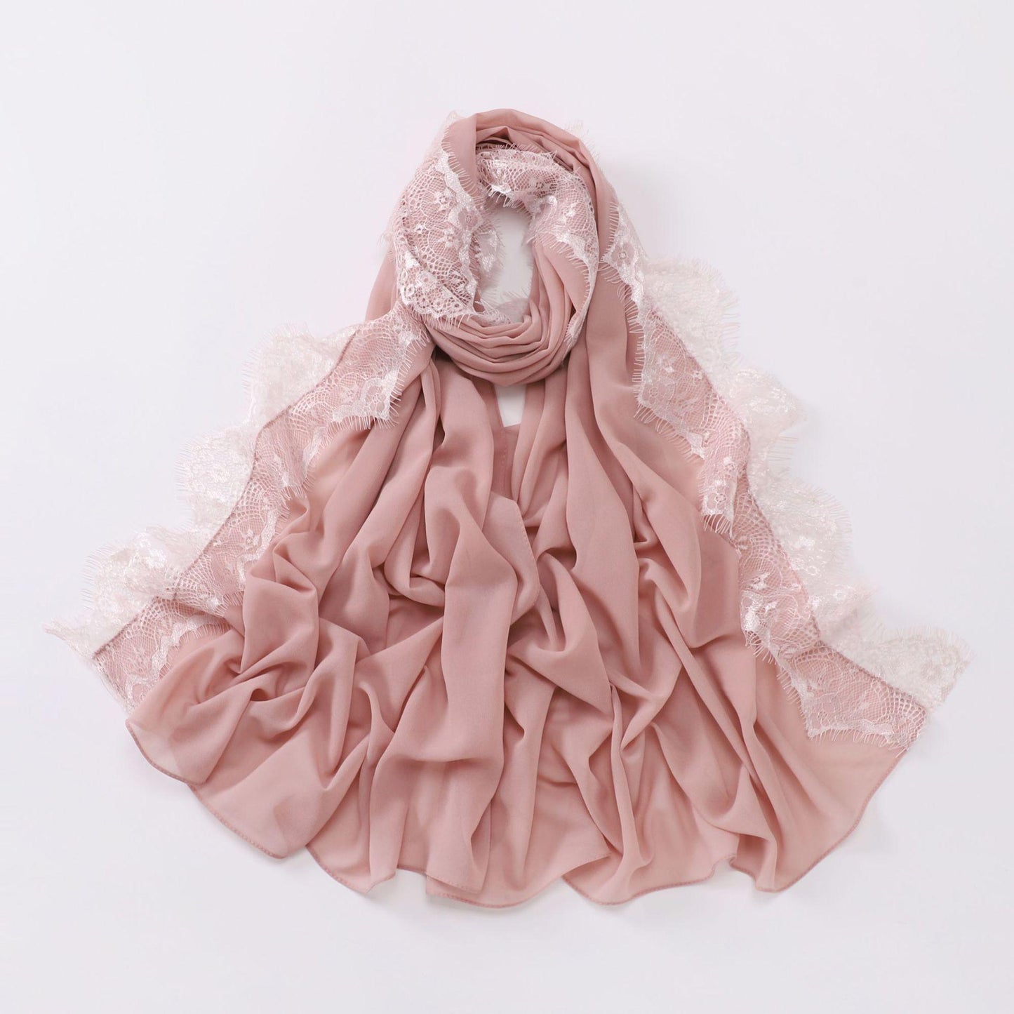 Bandeau Hijab en mousseline de soie avec bordure en dentelle HASASERIES HS1119
