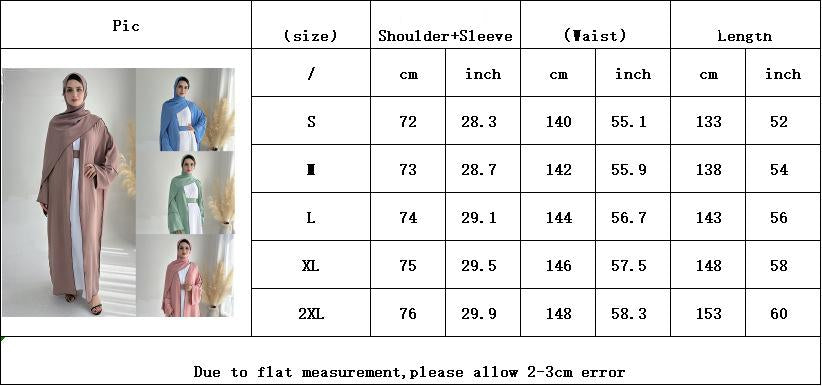 HASA HS1246H 2 PCS SET Crepe Solid Color Loose Hem Cardigan Robe with Hijab