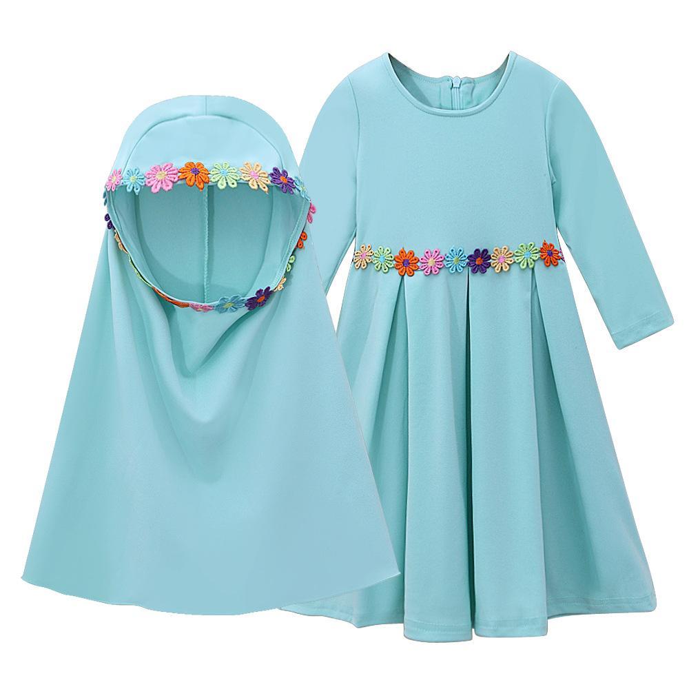 HASASERIES HS1198 Ensemble 2 pièces, Abaya pour enfant avec une couche de Khimar.