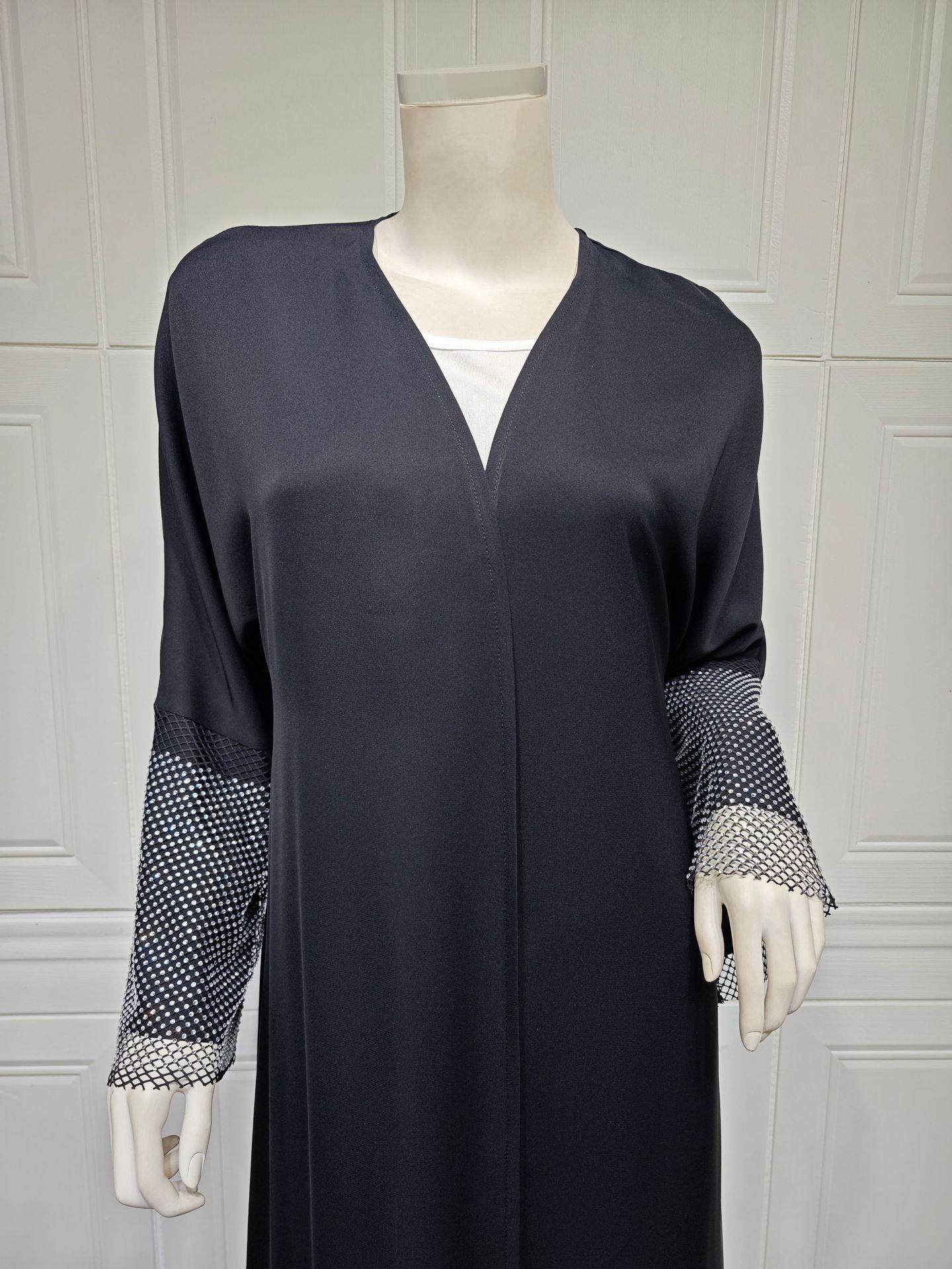 HASASERIES HS0930 Abaya Muslim Elastic Diamond Mesh Robe