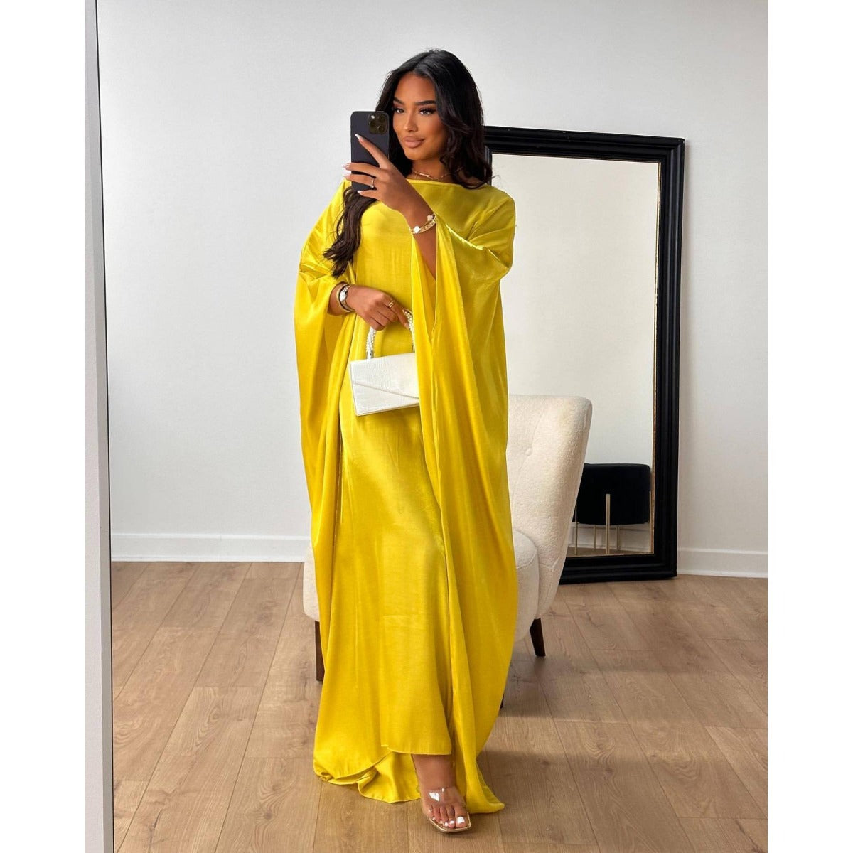HS1348 Elegant Kaftan in Gold Cotton – 20 Vibrant Colors Available