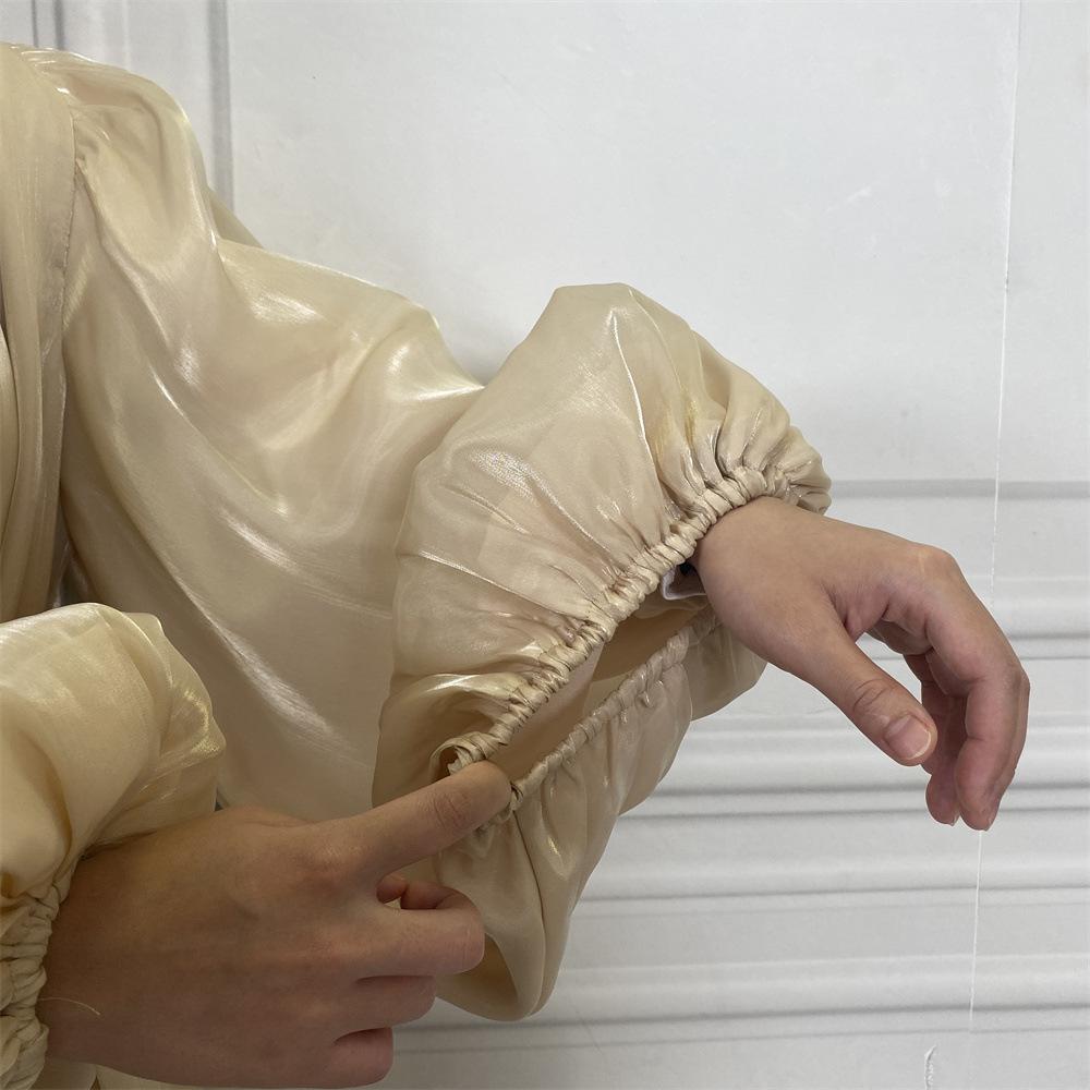 HASASERIES HS0929 Shiny Silk Balloon Sleeves Lined Cardigan
