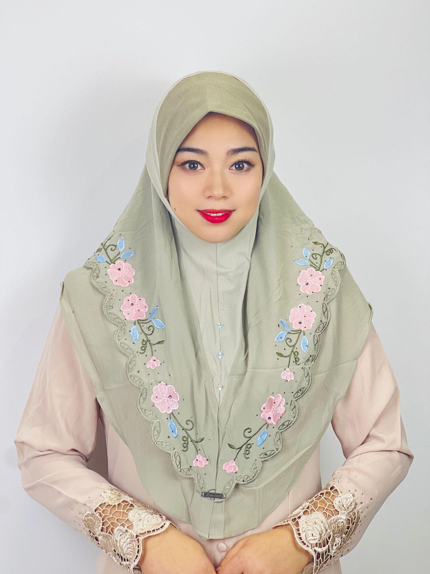 HASASERIES HS1105 Double Layered Floral Embroidered Lace Headscarf for Women
