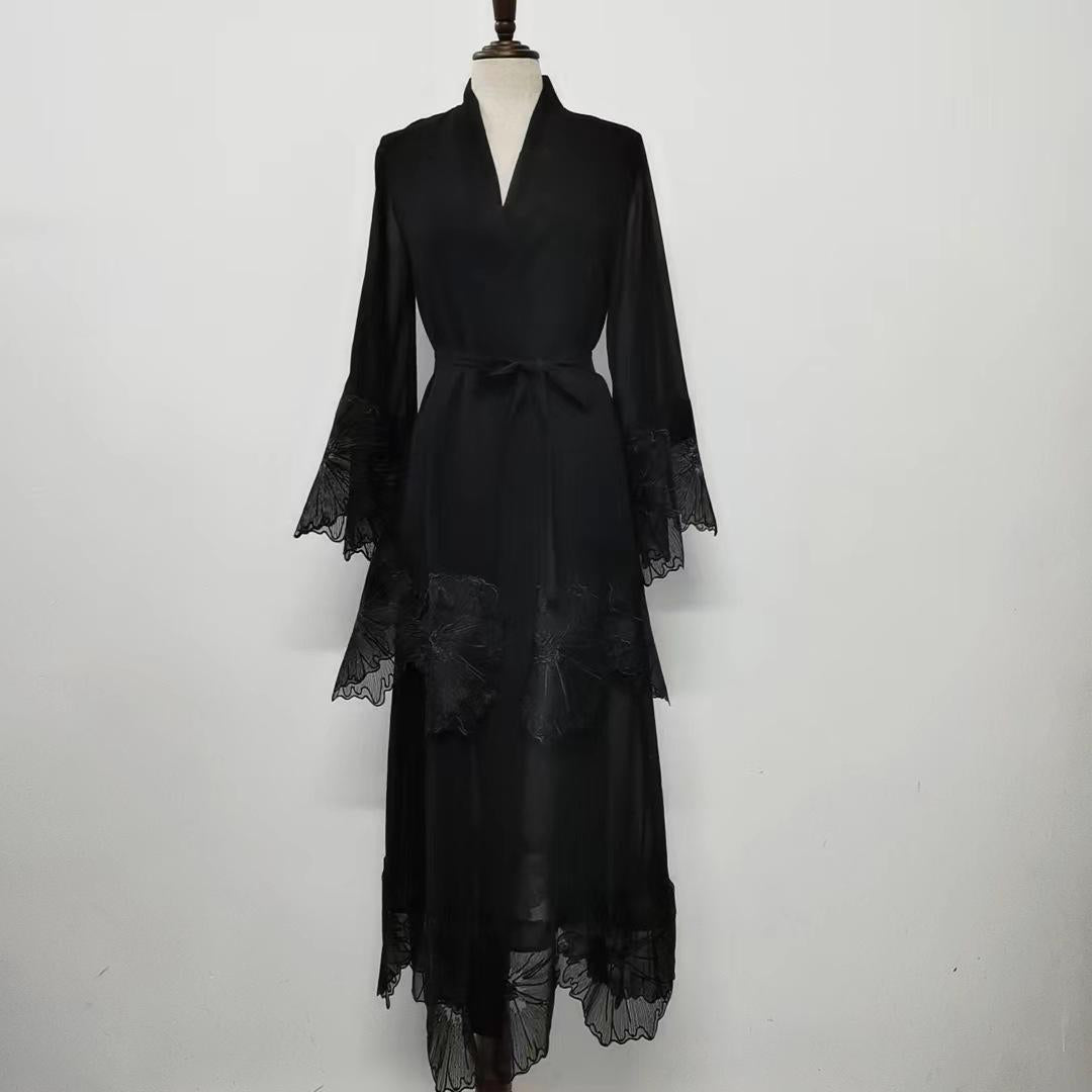 HASASERIES HS1025 1pcs Lace Embroidery Double-Layer Cardigan