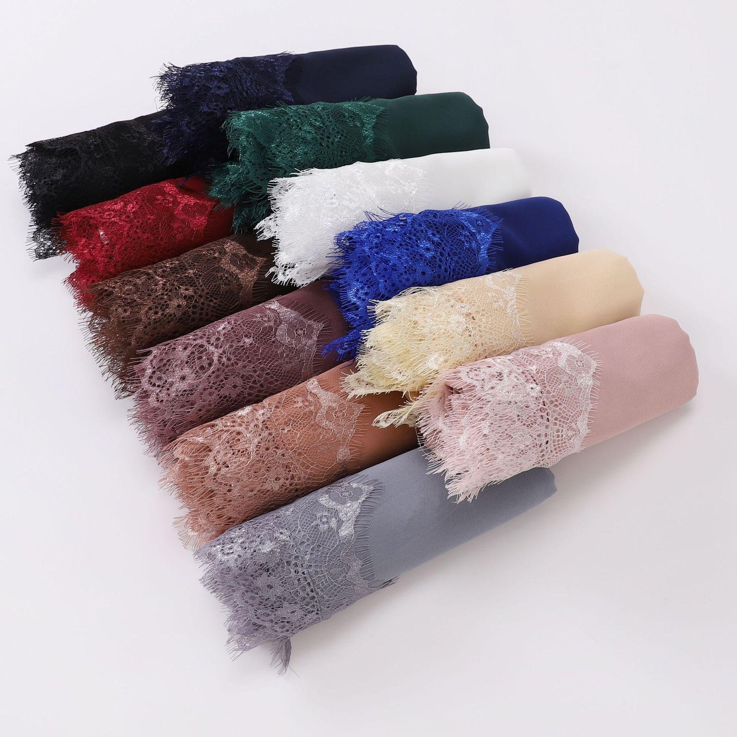 Bandeau Hijab en mousseline de soie avec bordure en dentelle HASASERIES HS1119