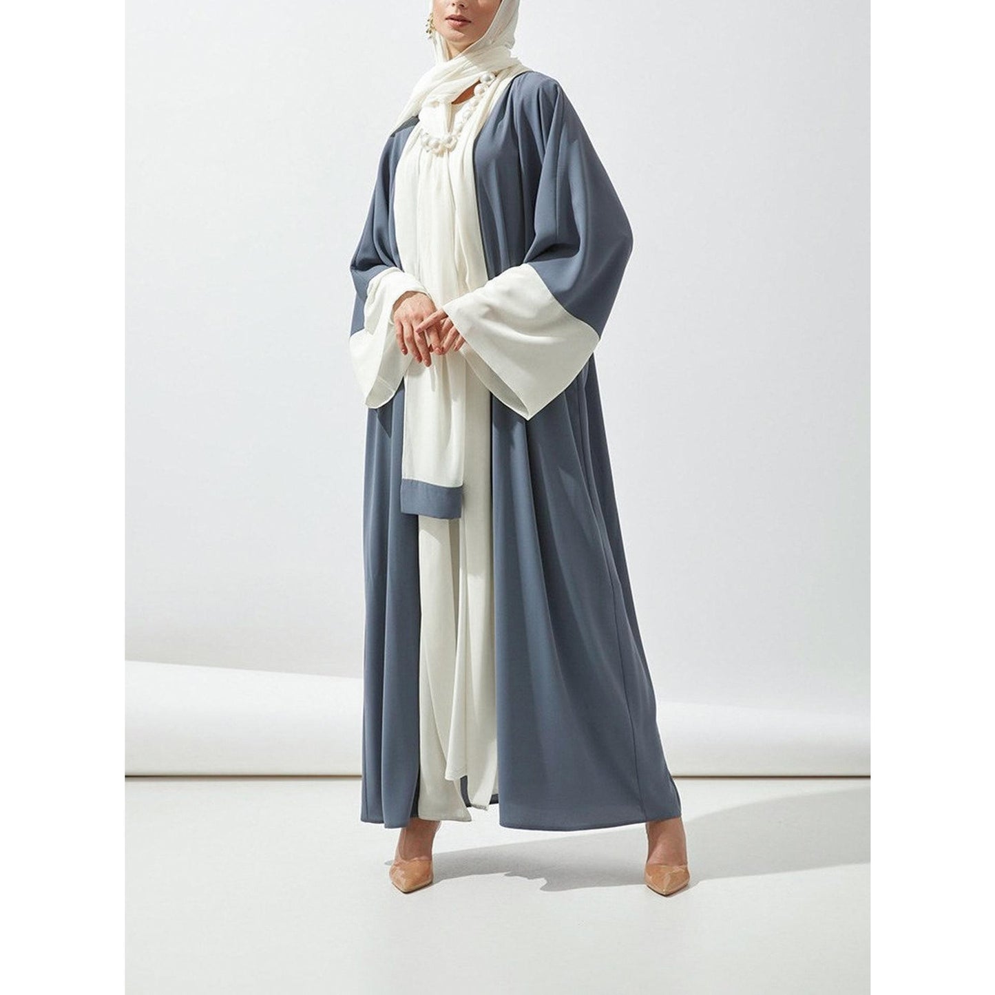 HASASERIES HS0912 2pcs Set Nidha Medium Length Abaya and Headscarf (UK4-UK28,5'3-5'7)