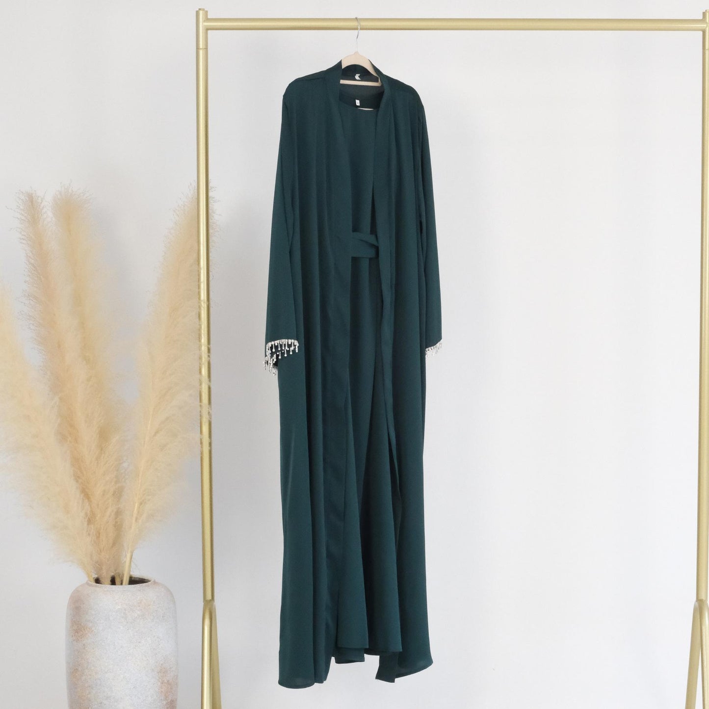 HASASERIES HS1047 1pcs Solid Color Beaded Cardigan Robe