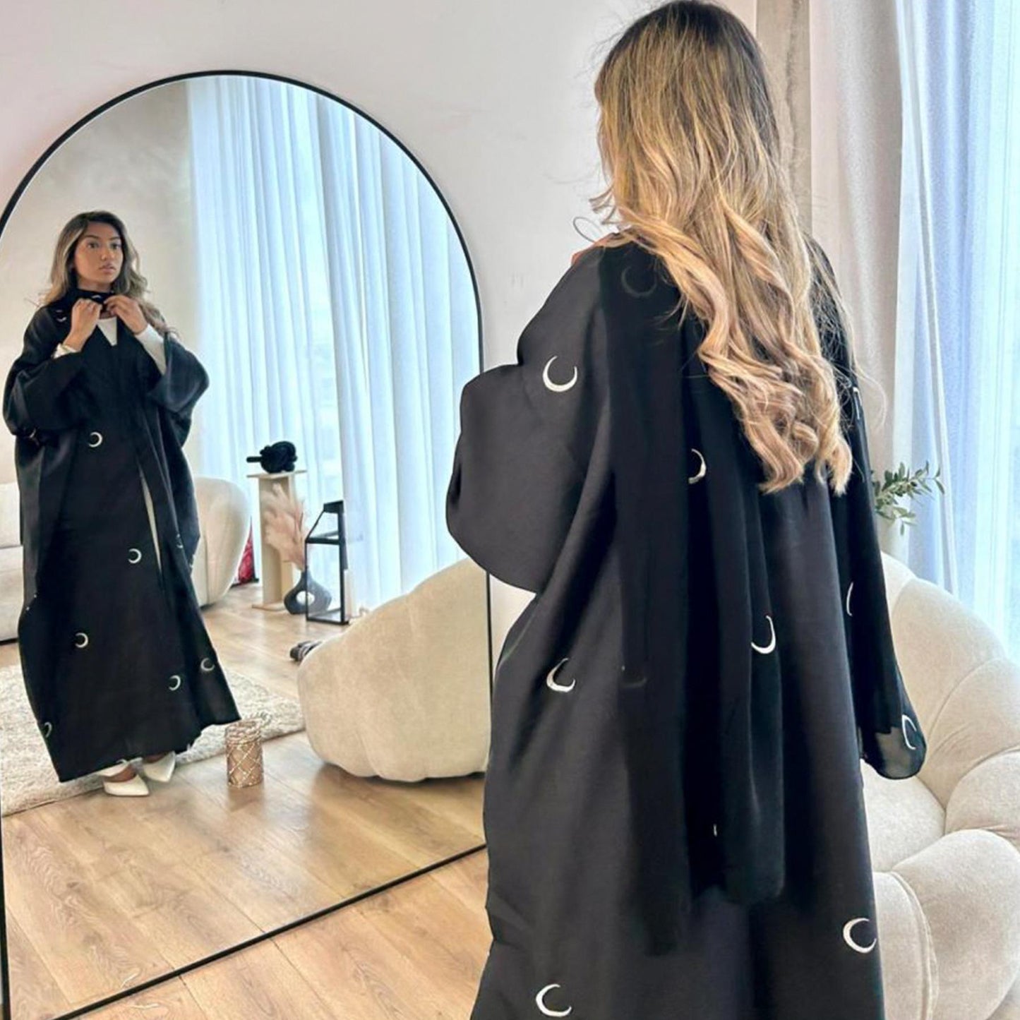 HASASERIES HS0935 Moon Embroidered Elegant Cardigan Abaya