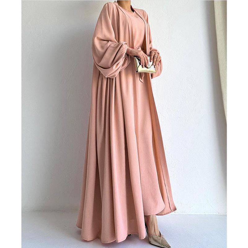 HS0479 Two Pieces Set Nidha Open Abaya with Bubble Sleeves and Inner Dress