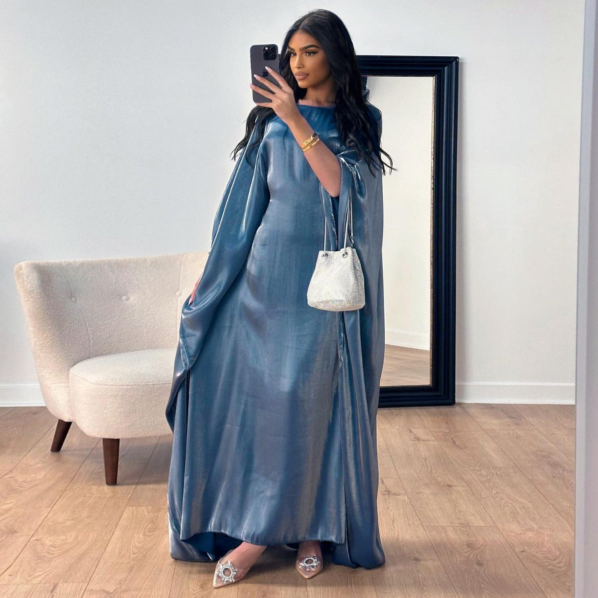 HS1348 Elegant Kaftan in Gold Cotton – 20 Vibrant Colors Available