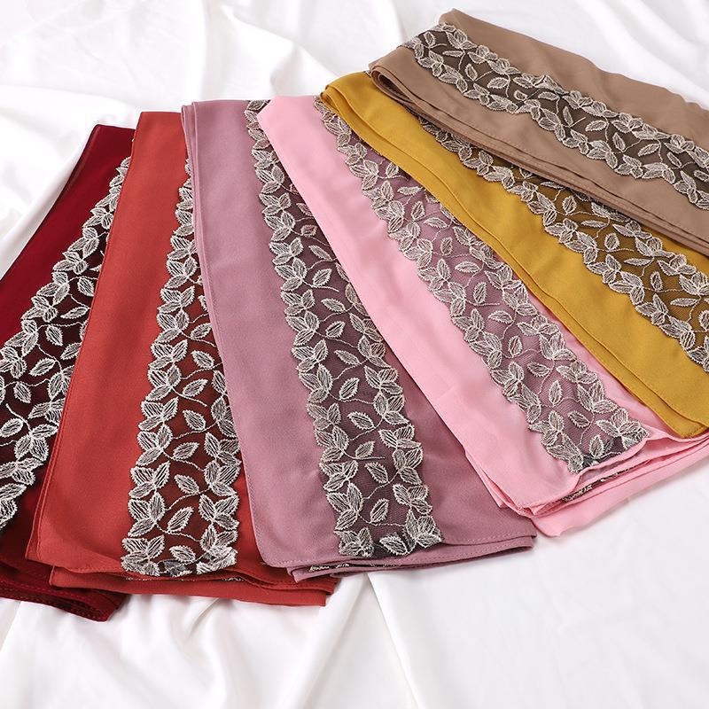 HASASERIES HS1130 Foulard en mousseline de soie et dentelle perlée