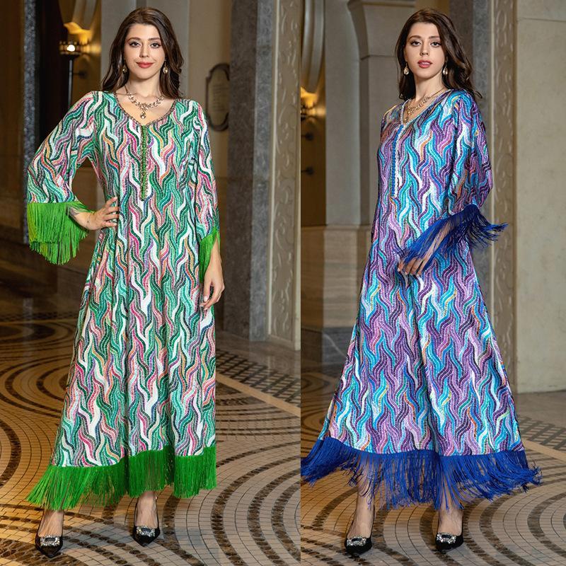 HASASERIES HS0521 Middle East Arab Dubai Muslim Robe Ladies Printed Casual Jalabiya Ethnic Clothing