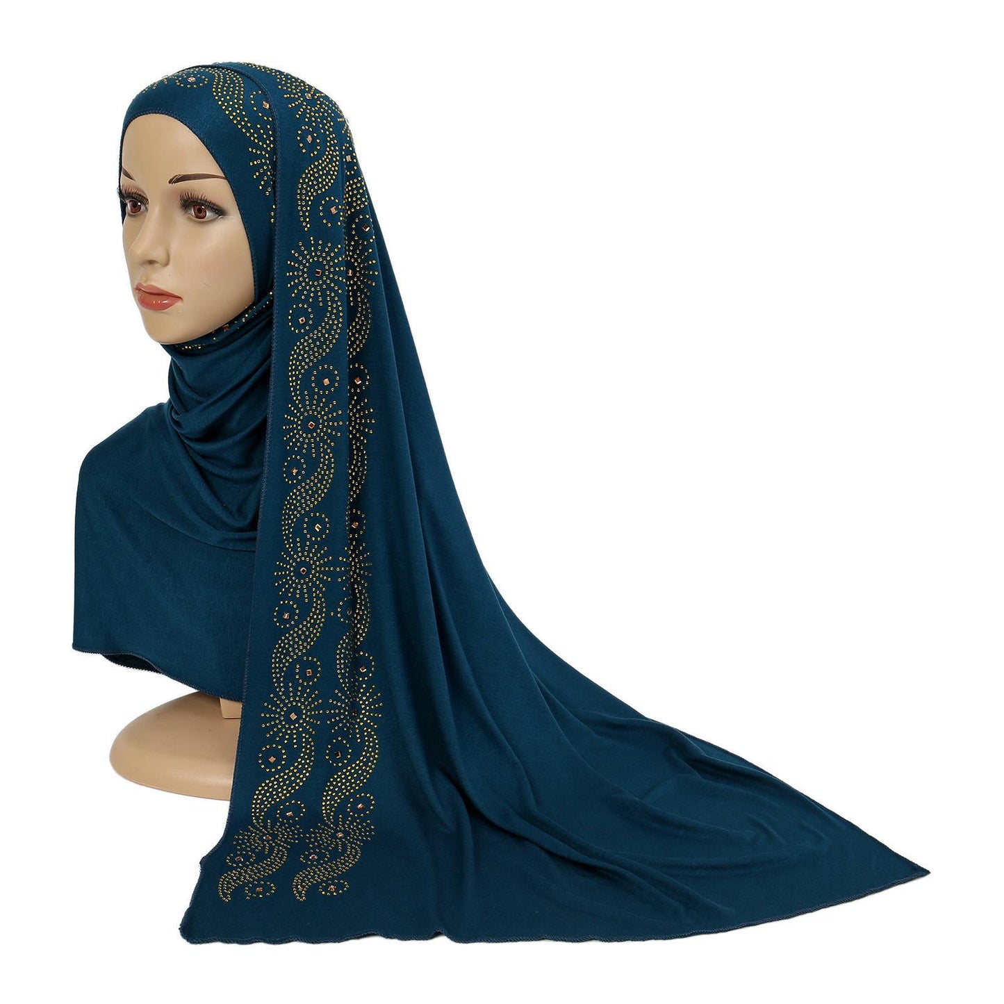HASASERIES HS1145 Solid Color Rhinestone Headscarf