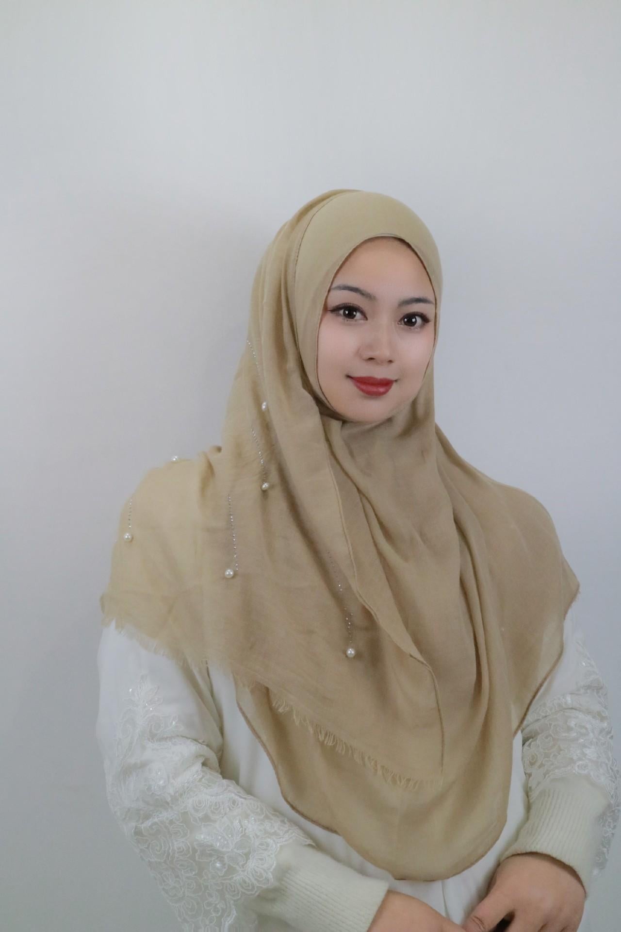 HASASERIES HS1106 Solid Color Scarf Long Beaded Shawl Headband