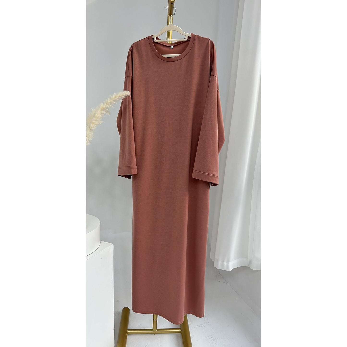 HASASERIES HS1089 Solid Color Hoodie Dress