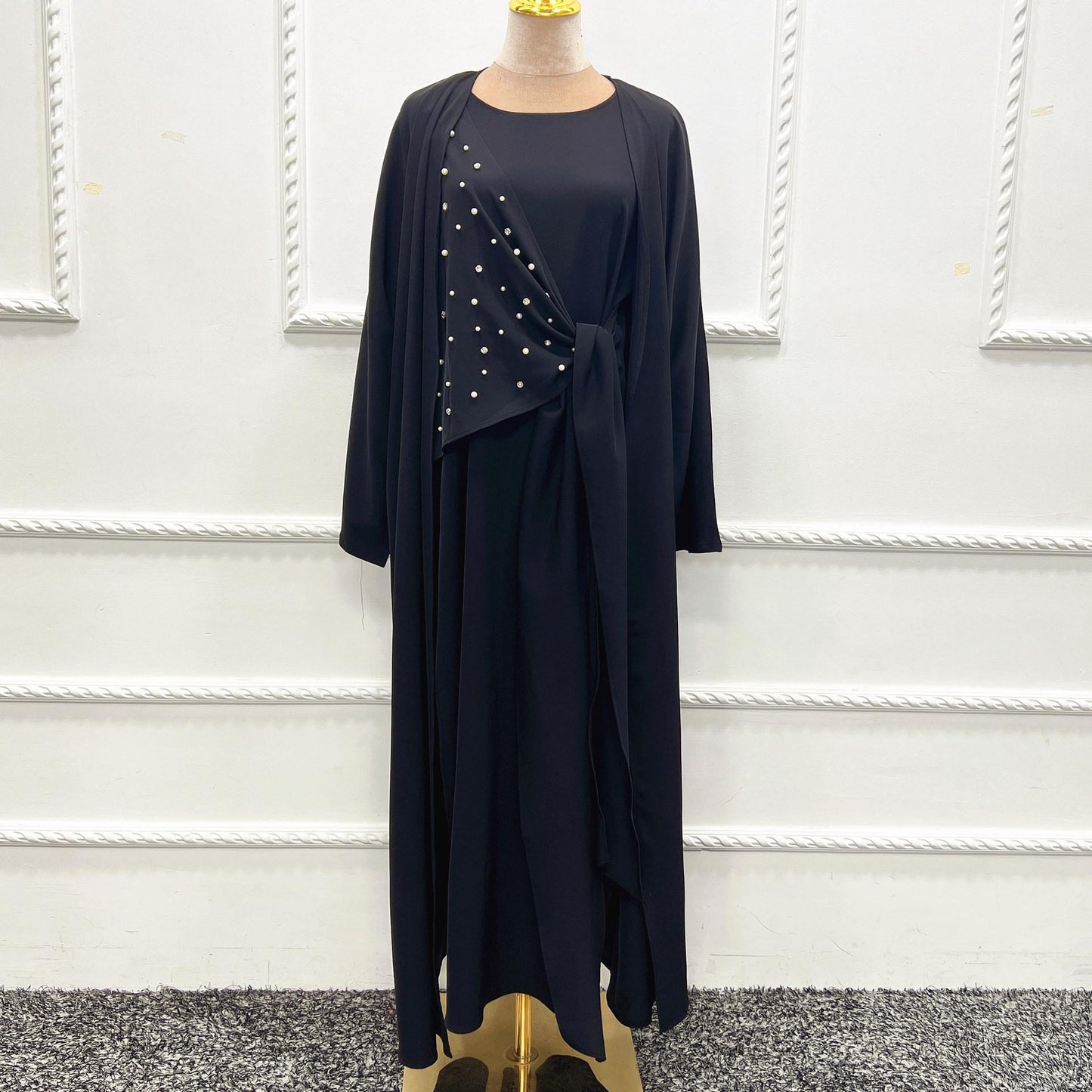 HASASERIES HS1012 Ensemble 2 pièces Cardigan de couleur unie + robe intérieure