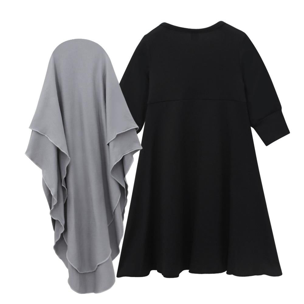 HASASERIES HS1194 Ensemble 2 pièces, Abaya pour enfant avec khimar à deux couches