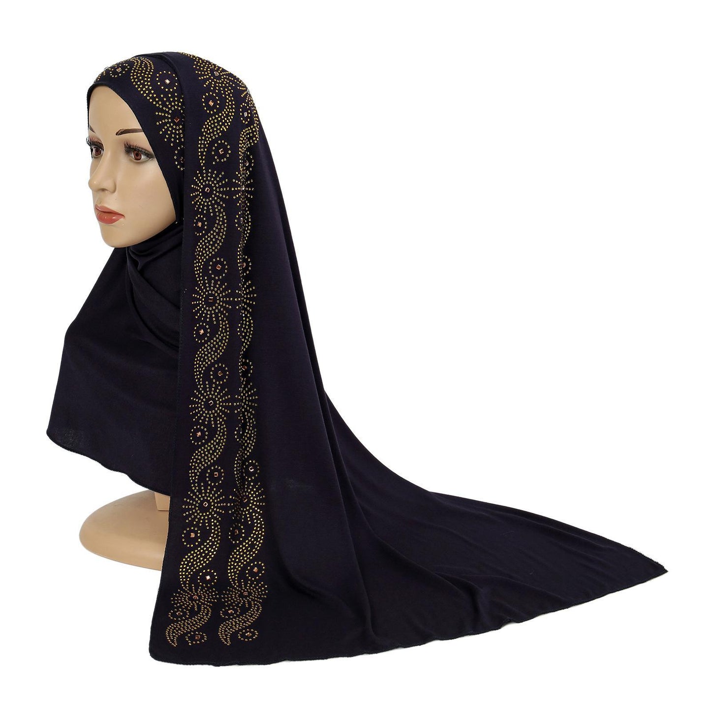 HASASERIES HS1145 Solid Color Rhinestone Headscarf