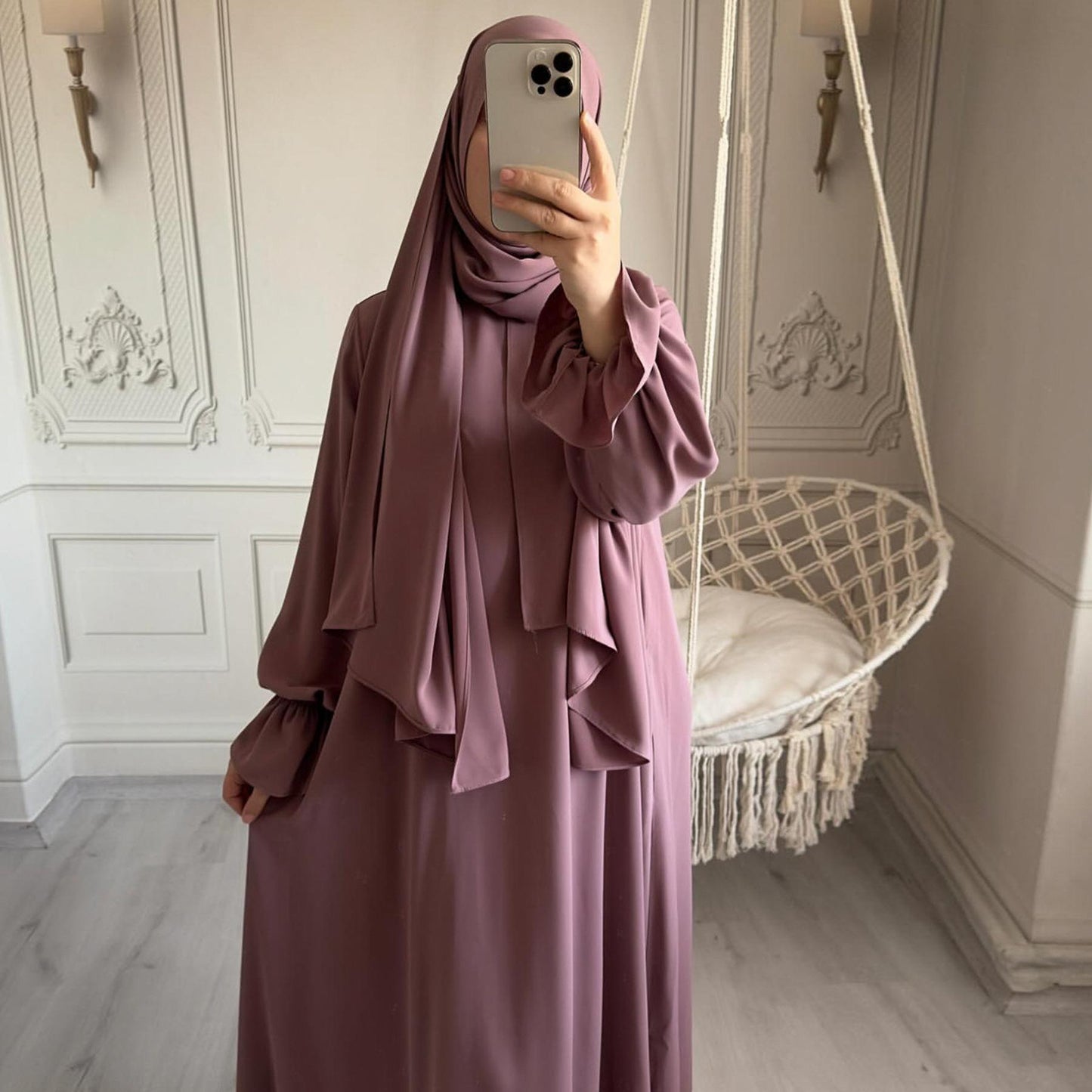 HASASERIES HS1173 Solid Color Hooded Abaya with Side Pocket