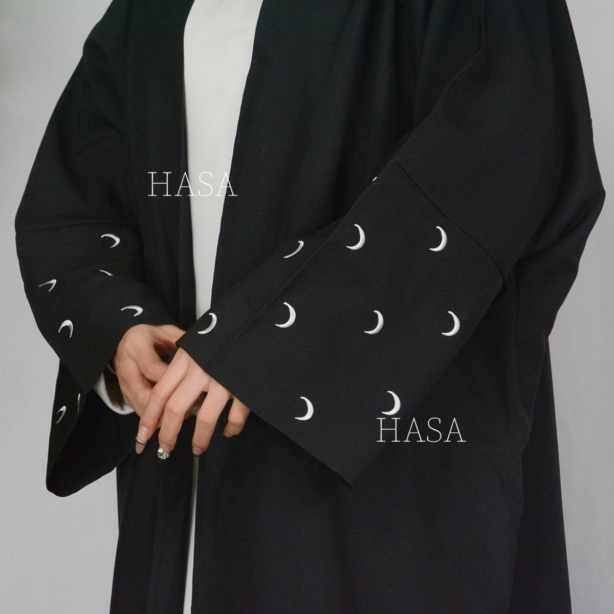 HASASERIES HS1100 Muslim Crescent Moon Design Coat Cardigan (UK4-UK28 Abaya Size:54-58)