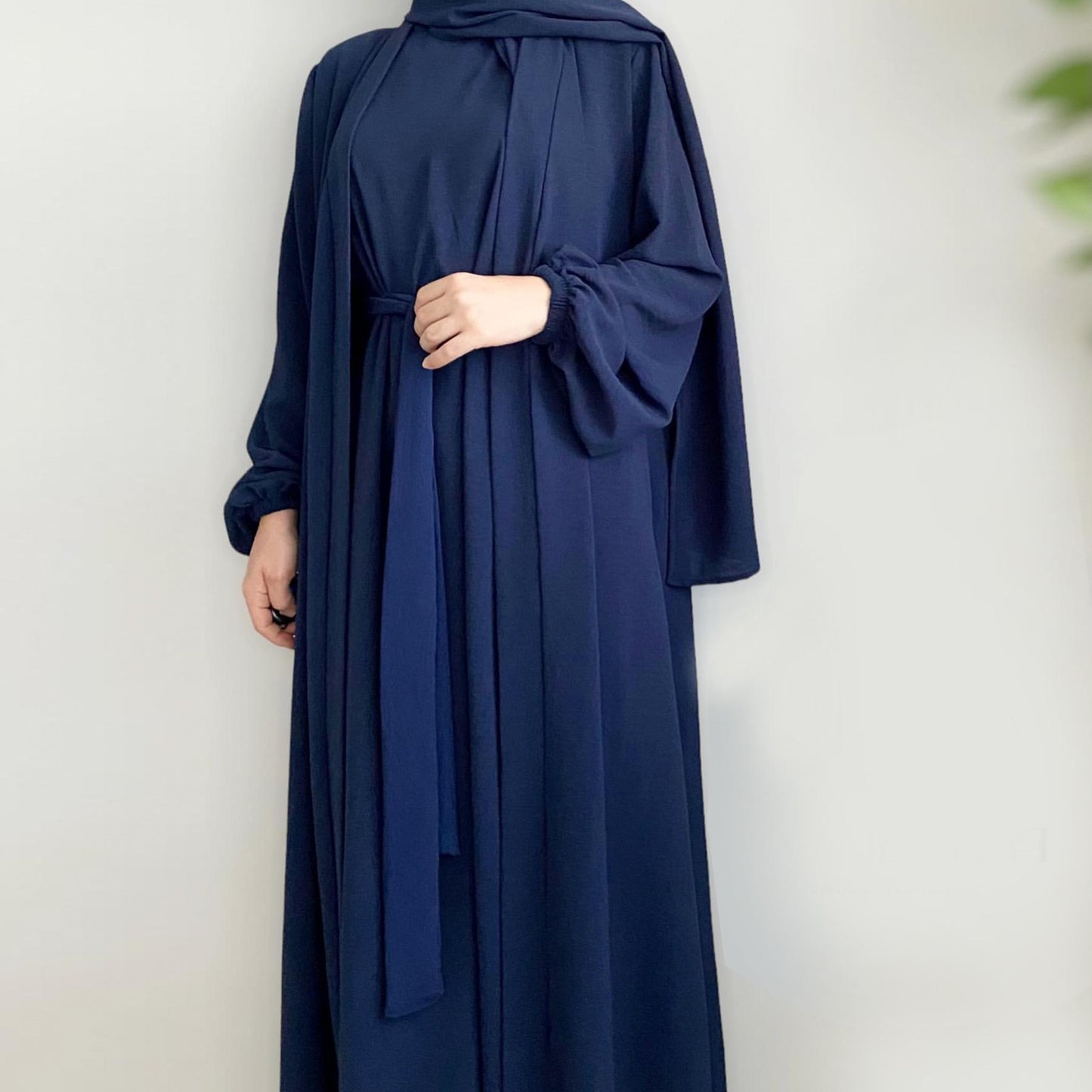HASASERIES HS0995 3pcs Cardigan+without Sleeves Inner Dress+Hijab