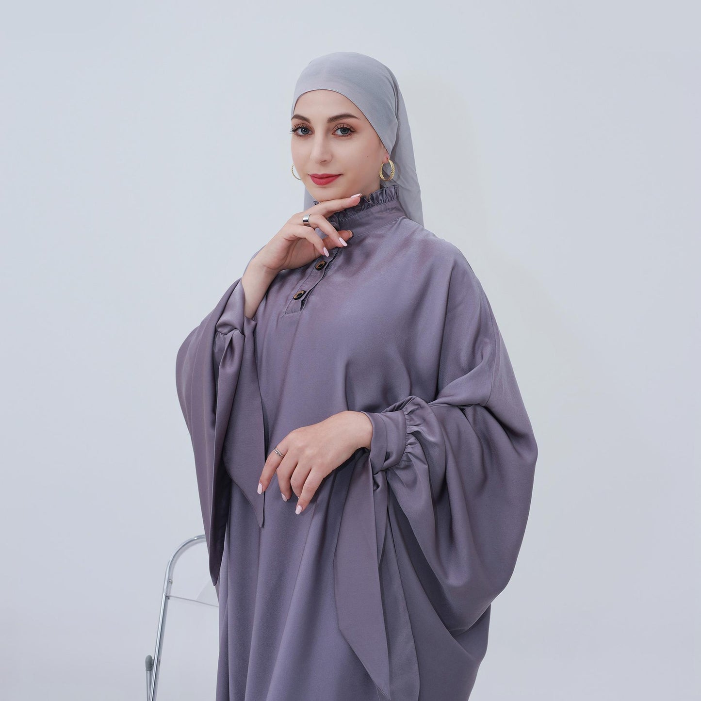 HASASERIES HS0716 Large Swing Solid Robe Dress